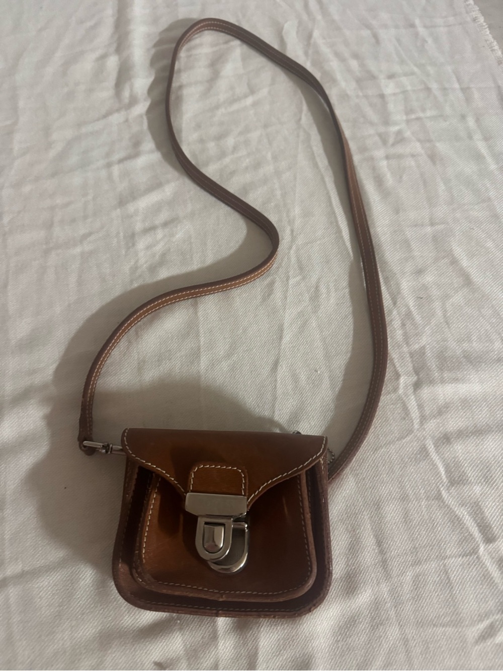Retro Roots Brown Leather Mini Crossbody Bag with Silver Hardware
